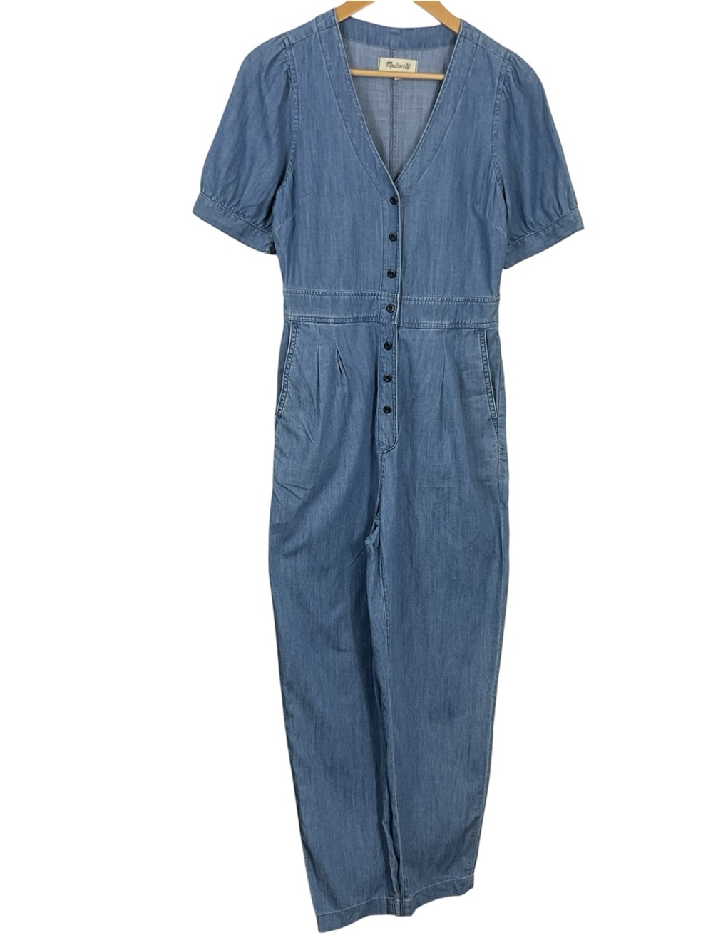 Madewell Denim Puff Sleeve Button Front Jumpsuit Womens Size 2